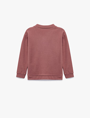 Uzun Kollu V Yaka Çiçek Detaylı Sweatshirt