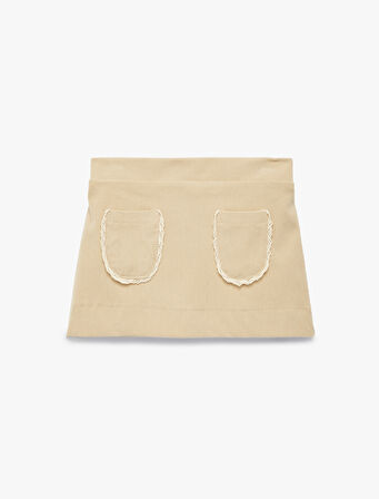 Beli lastikli Cep Detaylı Dokulu Etek