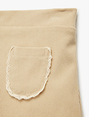 Beli lastikli Cep Detaylı Dokulu Etek