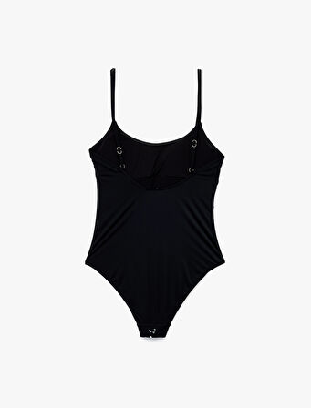 İnce Askılı U Yaka Parlak Taş Detaylı Mayo