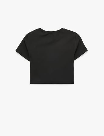 Slim Fit Kısa Kollu Bisiklet Yaka Crop Spor Tişört