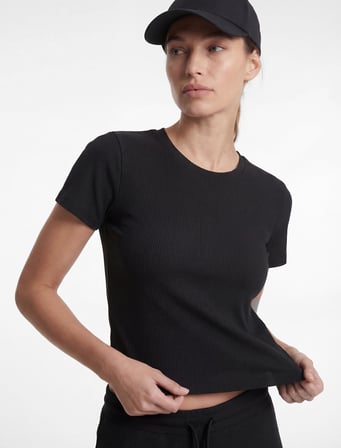 Slim Fit Kısa Kollu Bisiklet Yaka Crop Spor Tişört