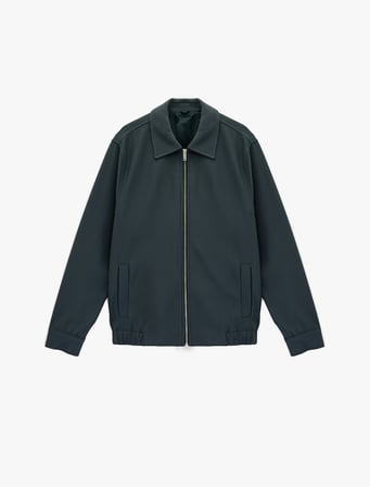 Regular Fit Uzun Kollu Cepli Gömlek Yaka Fermuarlı Fitilli Bomber Ceket