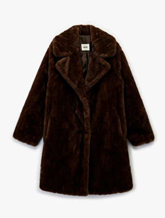 Koton X Melis Ağazat - Suni Kürk Kaban Düğmeli Uzun Kollu Cepli