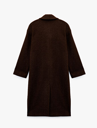 Koton X Melis Ağazat - Uzun Kollu Düğmeli Cepli Buklet Kaban