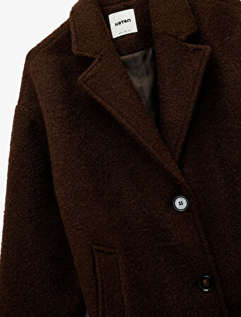 Koton X Melis Ağazat - Uzun Kollu Düğmeli Cepli Buklet Kaban