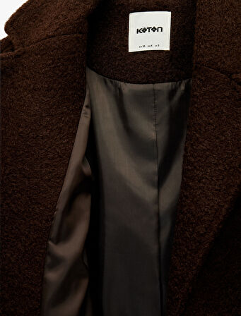 Koton X Melis Ağazat - Uzun Kollu Düğmeli Cepli Buklet Kaban