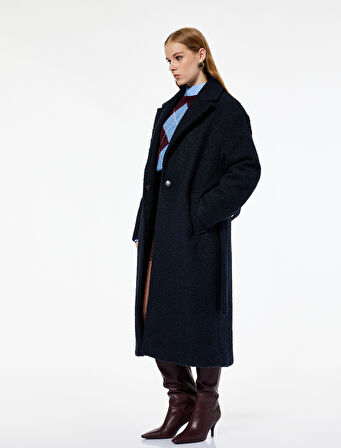 Koton X Melis Ağazat - Uzun Kollu Kemerli Uzun Peluş Buklet Kaban