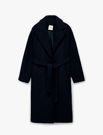 Koton X Melis Ağazat - Uzun Kollu Kemerli Uzun Peluş Buklet Kaban