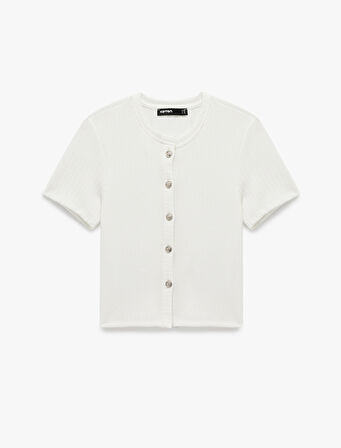 Regular Fit Kısa Kollu Bisiklet Yaka Düğmeli Hırka