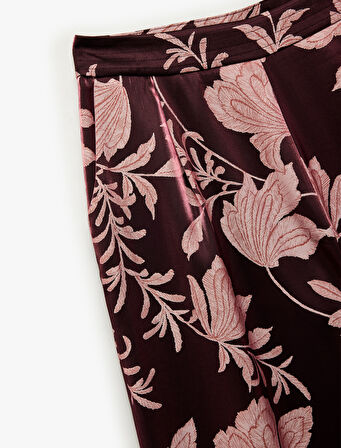 Koton X Melis Ağazat - Cepli Geniş Paça Çiçekli Saten Palazzo Pantolon