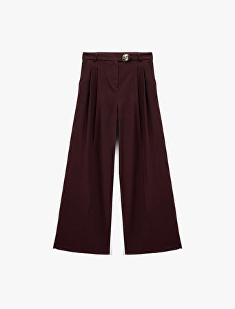 Koton X Melis Ağazat - Cepli Pile Detaylı Metal Aksesuarlı Palazzo Pantolon