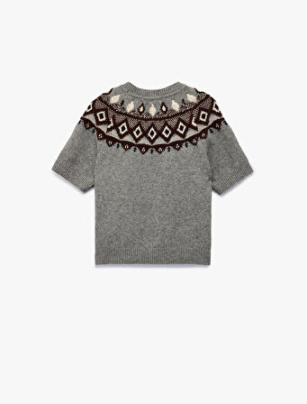 Koton X Melis Ağazat - Kısa Kollu Bisiklet Yaka Desenli Triko Kazak