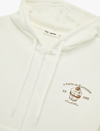 Şardonlu Fermuarlı Arkası Baskılı Kanguru Cepli Kapüşonlu Oversize Sweatshirt