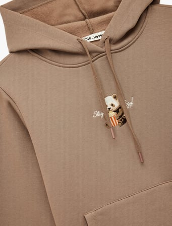 Ayıcık Nakışlı Kanguru Cepli Kapüşonlu Sweatshirt