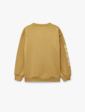 Üç İplik Şardonlu Uzun Kollu Bisiklet Yaka Baskılı Oversize Sweatshirt