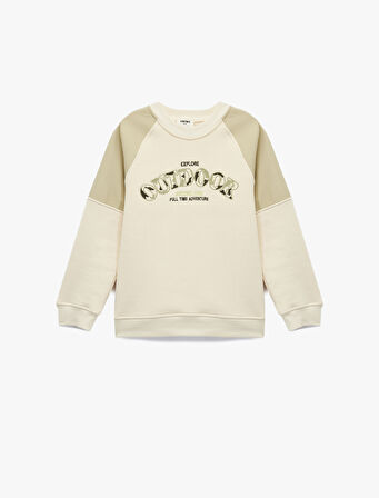 Uzun Kollu Bisiklet Yaka Baskılı Oversize Sweatshirt