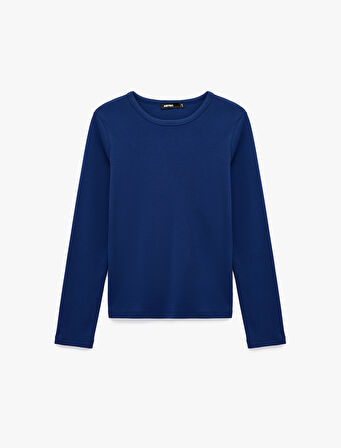 Pamuklu Uzun Kollu Bisiklet Yaka Basic Tişört