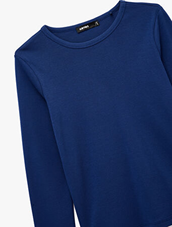 Pamuklu Uzun Kollu Bisiklet Yaka Basic Tişört