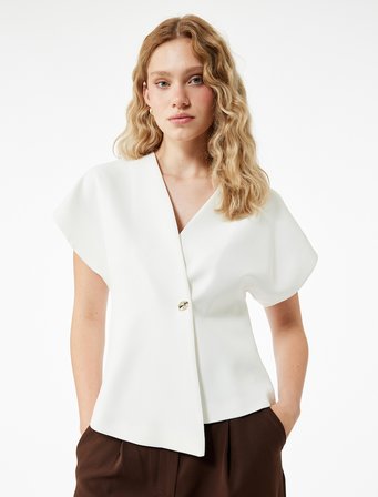 Asimetrik Kolsuz V Yaka Kruvaze Oversize Yelek