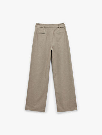 Yüksek Bel Viskon Karışımlı Kemer Detaylı Cepli Palazzo Pantolon