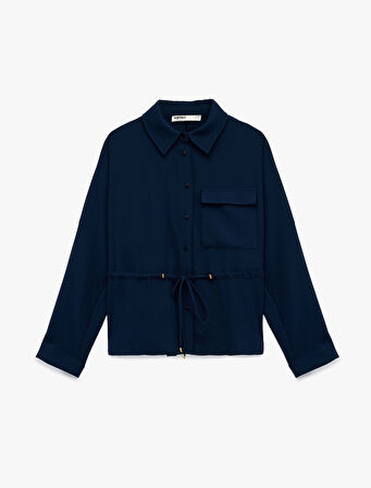 Krep Kumaş Regular Fit Bağlama Detaylı Uzun Kollu Gömlek Ceket