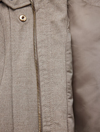 Dik Yaka Uzun Kollu Çıtçıt Düğme Detaylı Fermuarlı Bomber Ceket