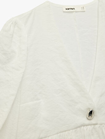 Modal Kumaş V Yaka 3/4 Kol Peplum Kesim Kruvaze Bluz