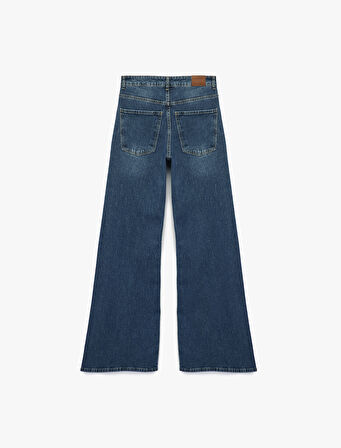 Normal Bel Düğmeli Cepli Geniş İspanyol Paça Jean Pantolon -  Wide Flare Jean