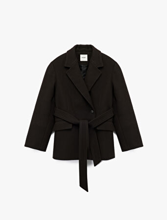 Kemerli Cepli Kruvaze Uzun Kollu Kaşe Kaban