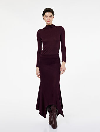 Asimetrik Etek Ucu Detaylı Midi Etek