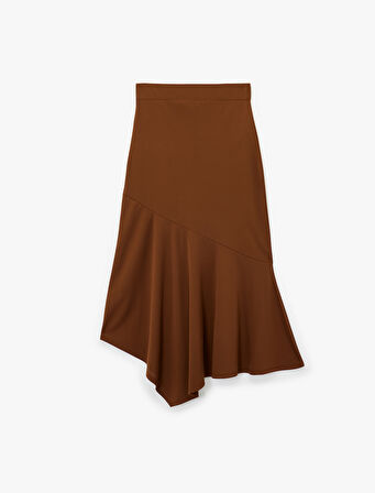 Standart Bel Slim Fit Asimetrik Kesim Midi Etek