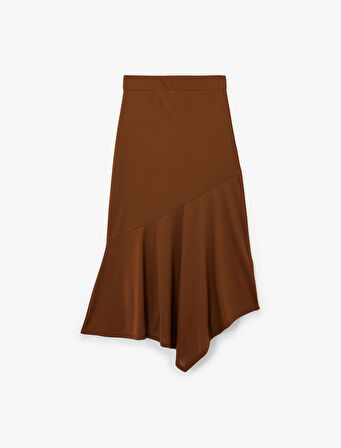 Standart Bel Slim Fit Asimetrik Kesim Midi Etek