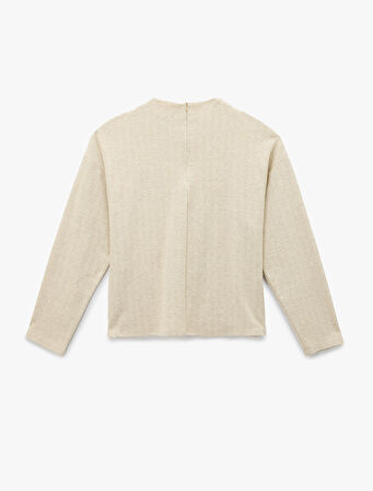 Yumuşak Dokulu Bol Kalıp Uzun Kollu Dik Yaka Taşlı Kazak