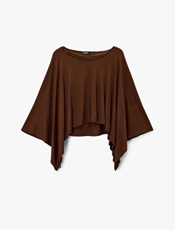 Viskon Kumaş Bol Kalıp Uzun Yarasa Kollu Geniş Yuvarlak Yaka Bluz