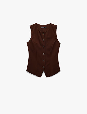 V Yaka Düğmeli Slim Fit Yelek