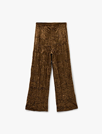 Cepli Pileli Geniş Paça Dokulu Kadife Pantolon