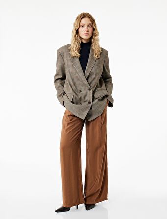 Modal Kumaş Pileli Cepli Geniş Paça Palazzo Pantolon