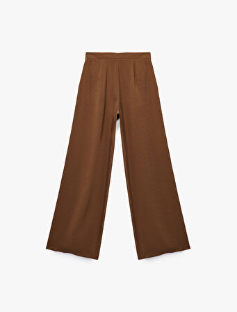 Modal Kumaş Pileli Cepli Geniş Paça Palazzo Pantolon