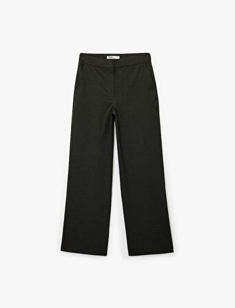 Yüksek Bel Cep Detaylı Viskon Karışımlı Geniş Paça Pantolon