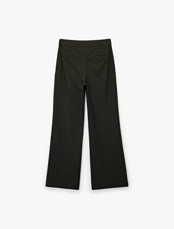Yüksek Bel Cep Detaylı Viskon Karışımlı Geniş Paça Pantolon