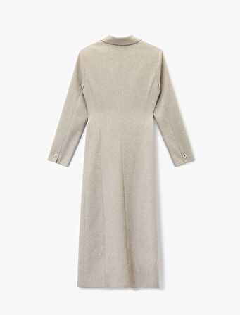 Düğmeli Uzun Kollu Cepli Ekstra Uzun Blazer Ceket