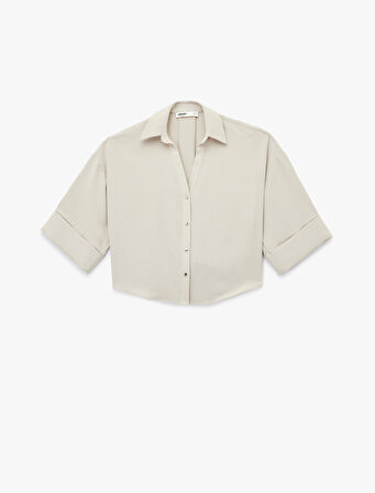 Krep Kumaş 3/4 Kollu Oversize Gömlek