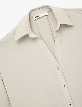 Krep Kumaş 3/4 Kollu Oversize Gömlek