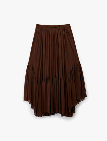 Fırfırlı Katlı Asimetrik Uzun Şifon Etek