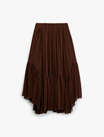 Fırfırlı Katlı Asimetrik Uzun Şifon Etek