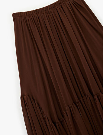 Fırfırlı Katlı Asimetrik Uzun Şifon Etek