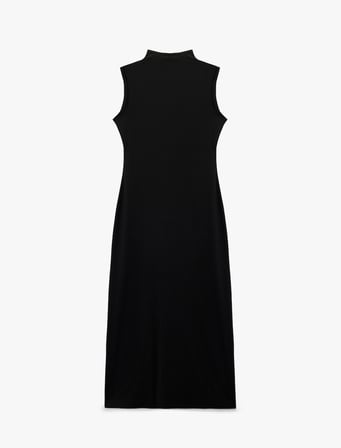 Dar Kalıp Midi Boy Kolsuz Dik Yaka Kalem Bodycon Elbise
