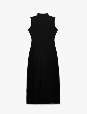 Dar Kalıp Midi Boy Kolsuz Dik Yaka Kalem Bodycon Elbise