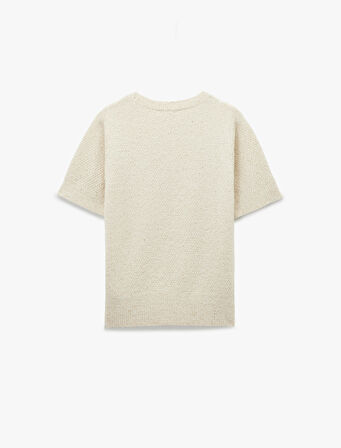 Yarım Kol Bisiklet Yaka Parıltılı Pul İşlemeli Triko Kazak